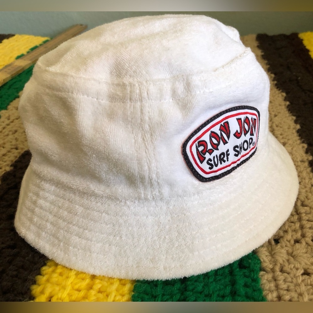 vtg Ron Jon White terry cloth bucket hat